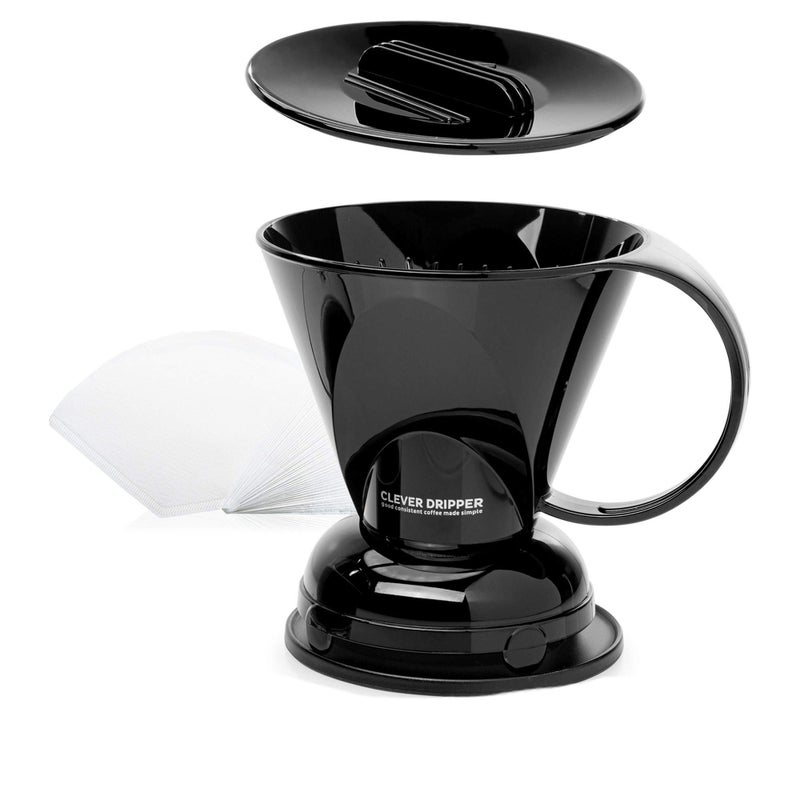 Clever Coffee Dripper and Filters, Large 18 oz (Black)| Barista's Choice| Safe BPA Free Plastic|Includes 100 Filters - Image 1